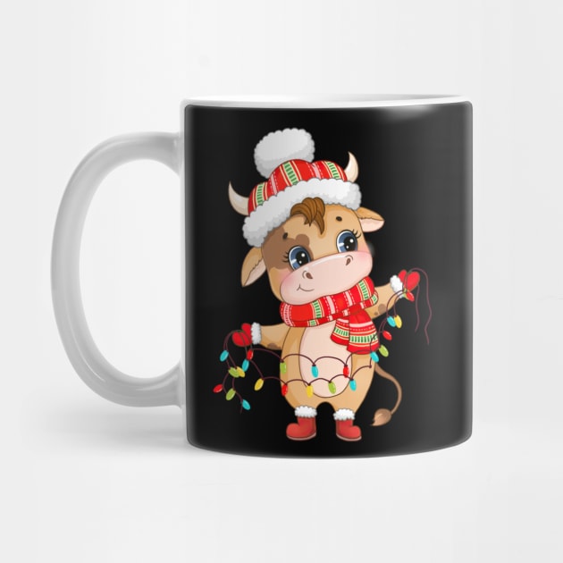 Christmas Scottish Cute Highland Cow Santa Hat Mistletoe Heifer by BaliChili